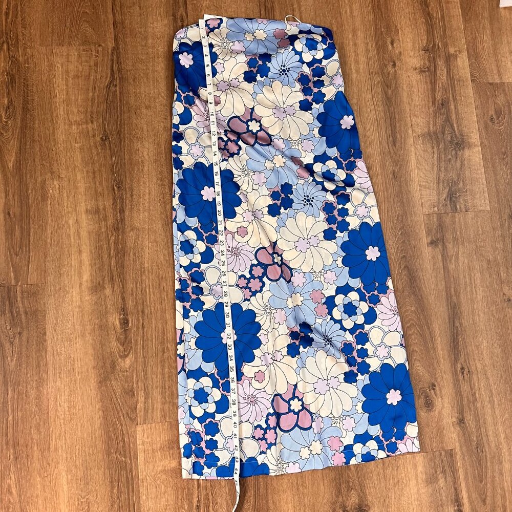 NEW Zara Retro Mod Floral Satin Effect Strapless Midi Dress Sz L - Picture 6 of 15